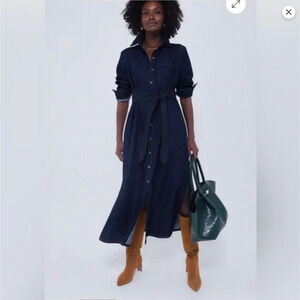 Tuckernuck Dress Small Blue Denim Chessie Belted Button Shirt Maxi Long B1621